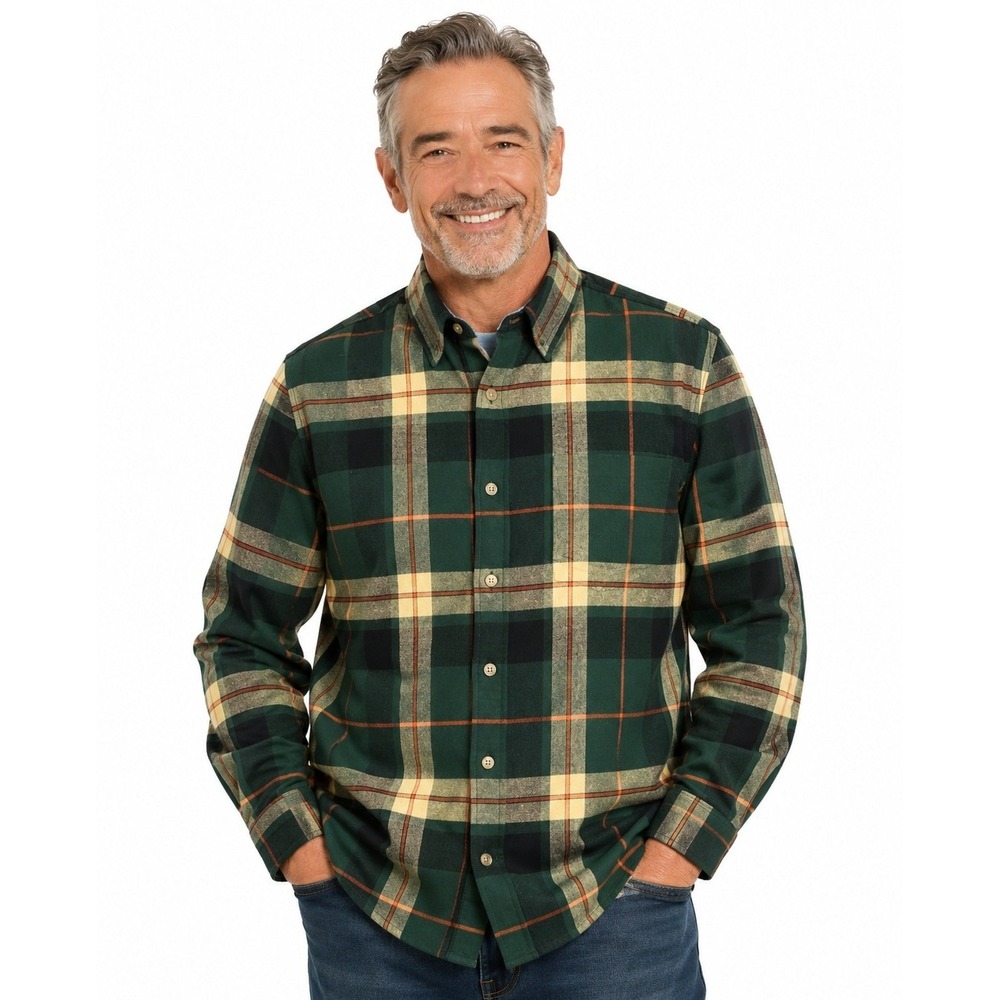 Hudson & Barrow‎ Mountain Flannel Shirt Mens Large New Dark Green Plaid Cotton